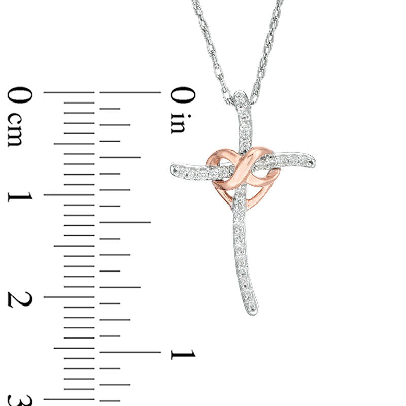0.1 CT. T.W. Natural Diamond Infinity Heart Cross Pendant in Sterling Silver and 10K Rose Gold