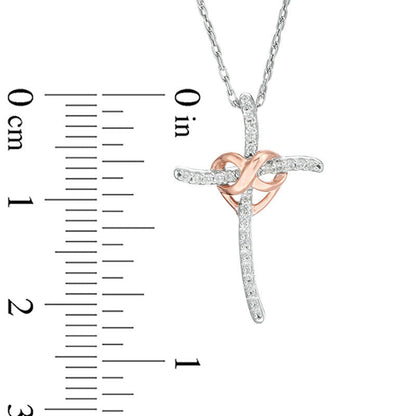 0.1 CT. T.W. Natural Diamond Infinity Heart Cross Pendant in Sterling Silver and 10K Rose Gold