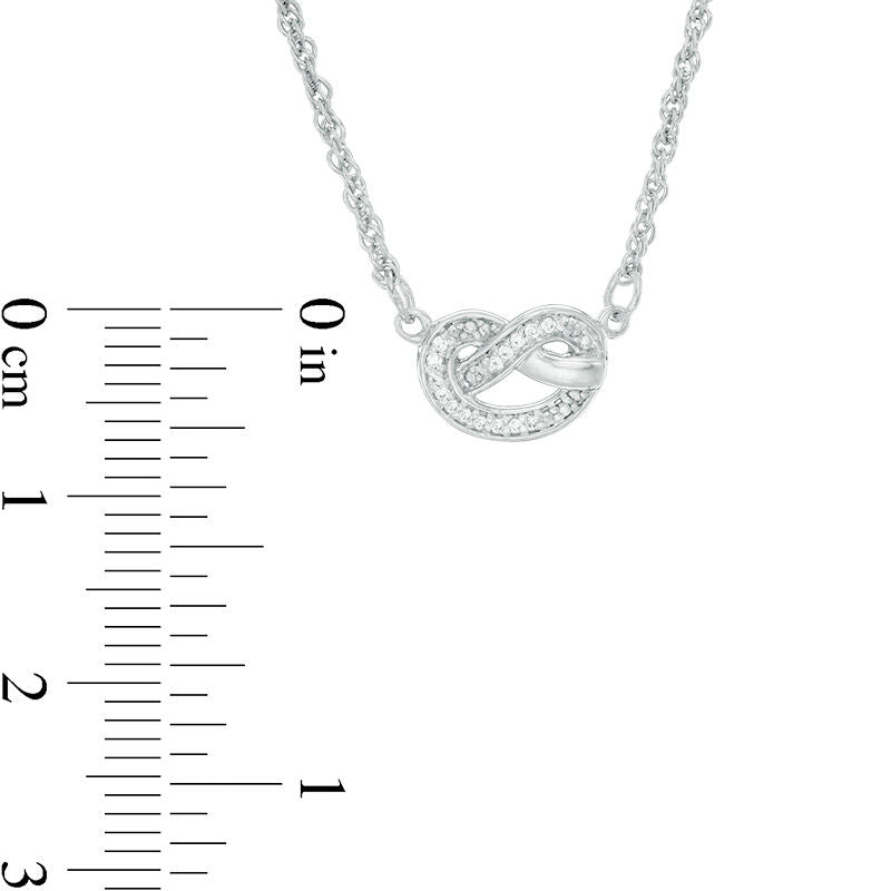 0.05 CT. T.W. Natural Diamond Love Knot Pretzel Necklace in Sterling Silver - 17.5"