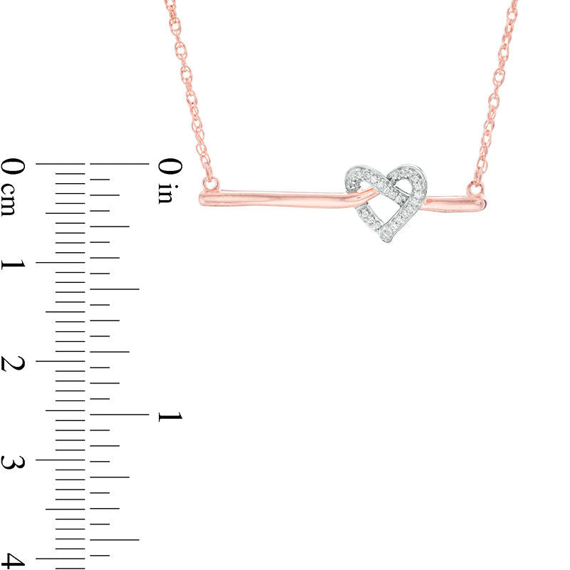 0.05 CT. T.W. Natural Diamond Love Knot Heart Bar Necklace in 10K Rose Gold - 16.37"