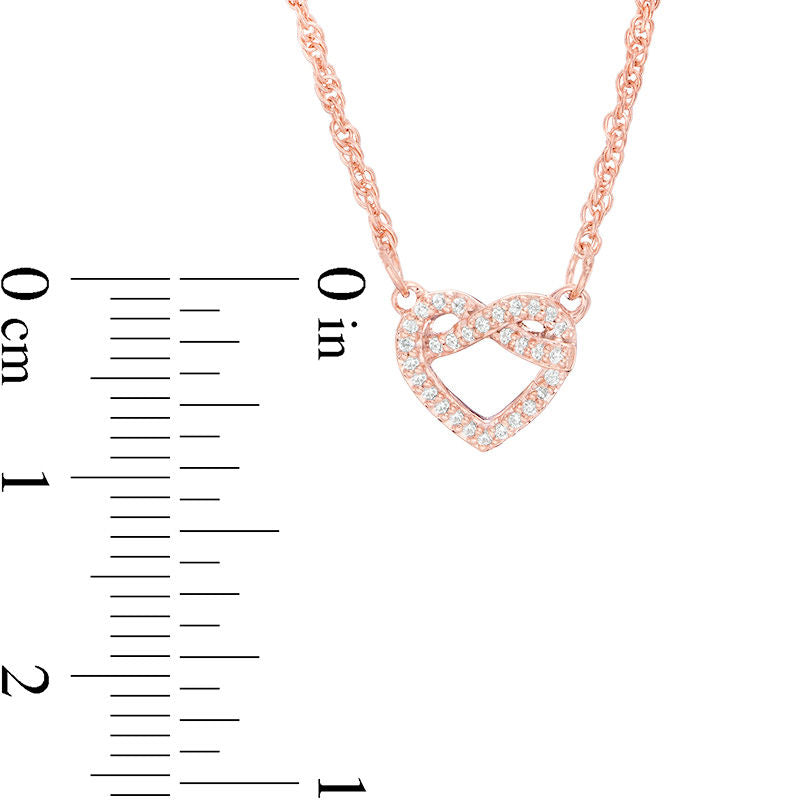 0.07 CT. T.W. Natural Diamond Love Knot Heart Necklace in 10K Rose Gold - 17.6"