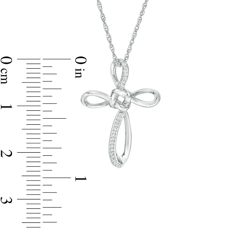 0.05 CT. T.W. Natural Diamond Love Knot Cross Pendant in 10K White Gold