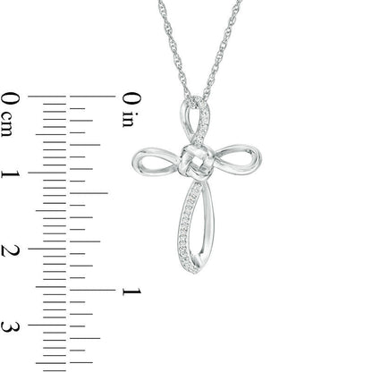 0.05 CT. T.W. Natural Diamond Love Knot Cross Pendant in 10K White Gold