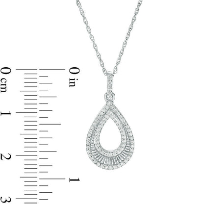 0.2 CT. T.W. Natural Diamond and Textured Open Teardrop Pendant in 10K White Gold