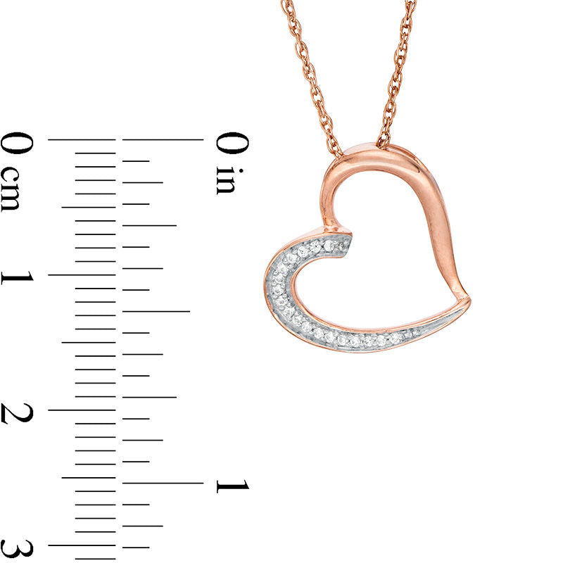 0.05 CT. T.W. Natural Diamond Tilted Heart Pendant in 10K Rose Gold