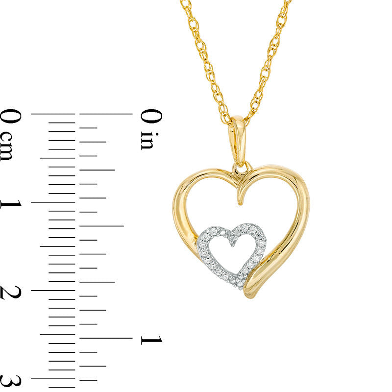 0.05 CT. T.W. Natural Diamond Double Heart Pendant in 10K Yellow Gold