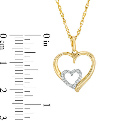 0.05 CT. T.W. Natural Diamond Double Heart Pendant in 10K Yellow Gold