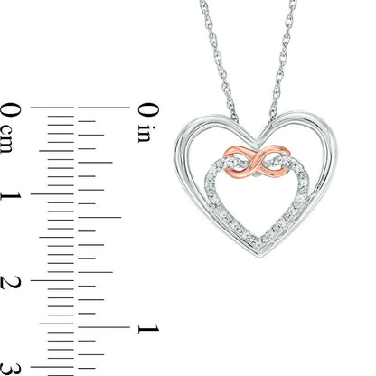 0.05 CT. T.W. Natural Diamond Double Heart Entwined Infinity Pendant in Sterling Silver and 10K Rose Gold