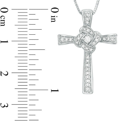 0.2 CT. T.W. Natural Diamond Love Knot Cross Pendant in Sterling Silver