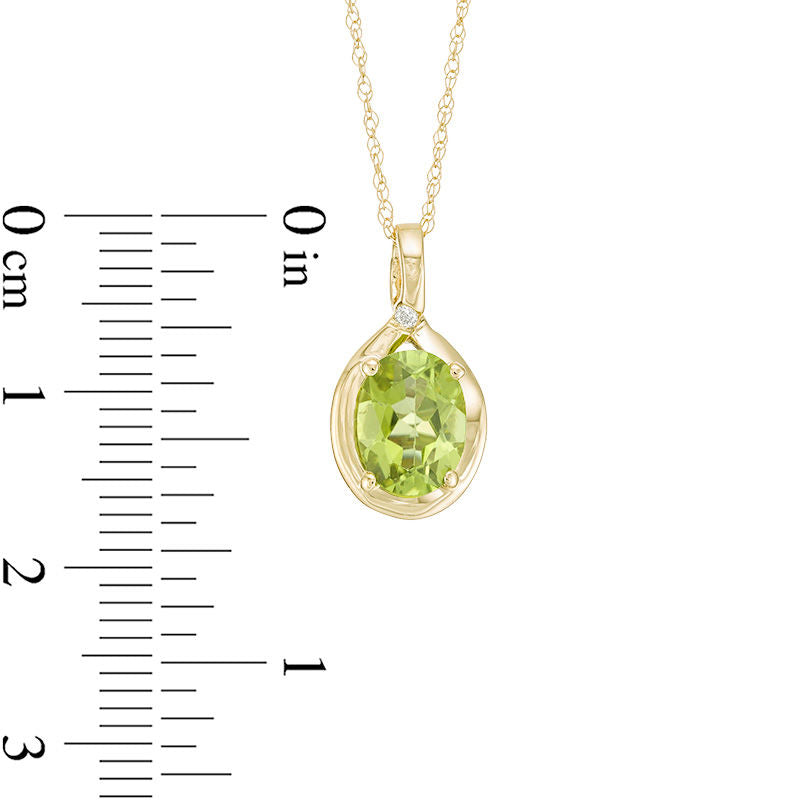 Oval Peridot and Natural Diamond Accent Pendant in 10K Yellow Gold