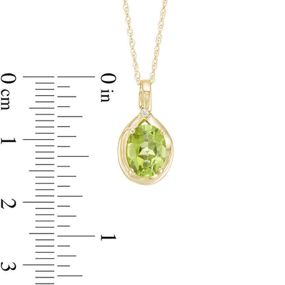 Oval Peridot and Natural Diamond Accent Pendant in 10K Yellow Gold