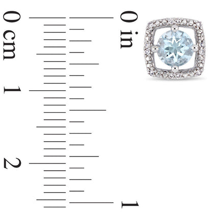 5.0mm Aquamarine and 0.07 CT. T.W. Diamond Cushion Frame Stud Earrings in 10K White Gold