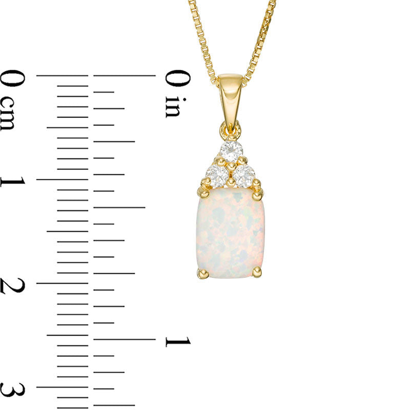 Elongated Cushion-Cut Lab-Created Opal and White Topaz Tri-Top Pendant in Sterling Silver with 18K Gold Plate