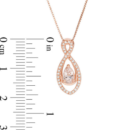 Pear-Shaped Morganite and 0.13 CT. T.W. Natural Diamond Infinity Pendant in 10K Rose Gold