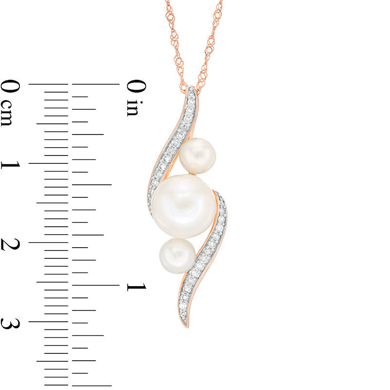 Cultured Freshwater Pearl and 0.13 CT. T.W. Natural Diamond Three Stone Bypass Pendant in 10K Rose Gold - 17"