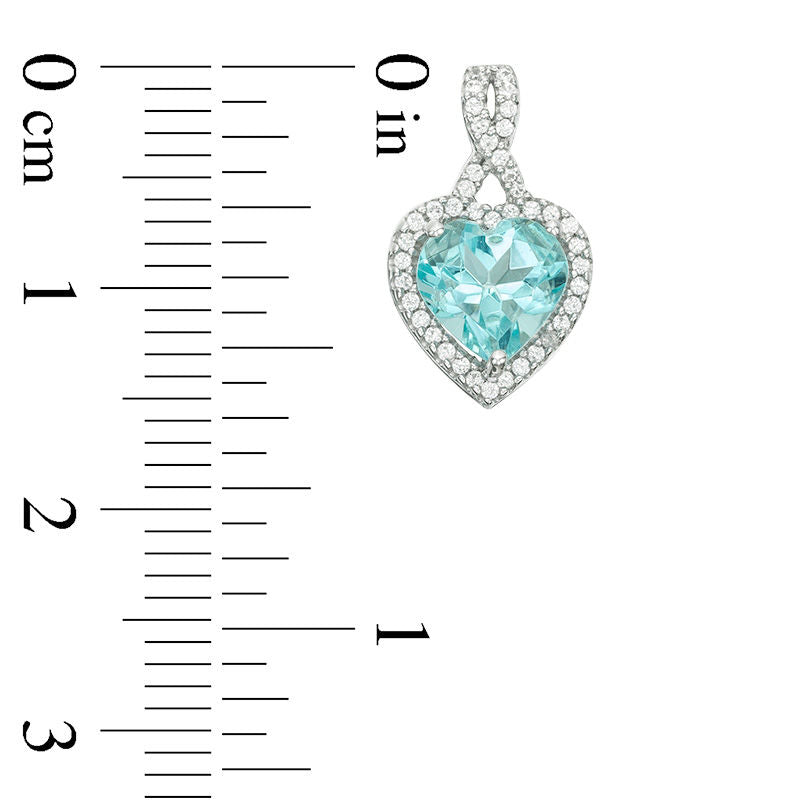 7.0mm Heart-Shaped Simulated Aquamarine and 0.23 CT. T.W. Diamond Frame Twist Drop Earrings in 10K White Gold