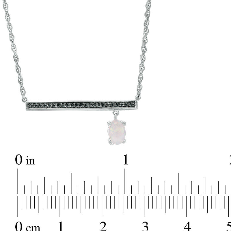 Oval Lab-Created Opal and 0.05 CT. T.W. Enhanced Black Diamond Bar Necklace in Sterling Silver