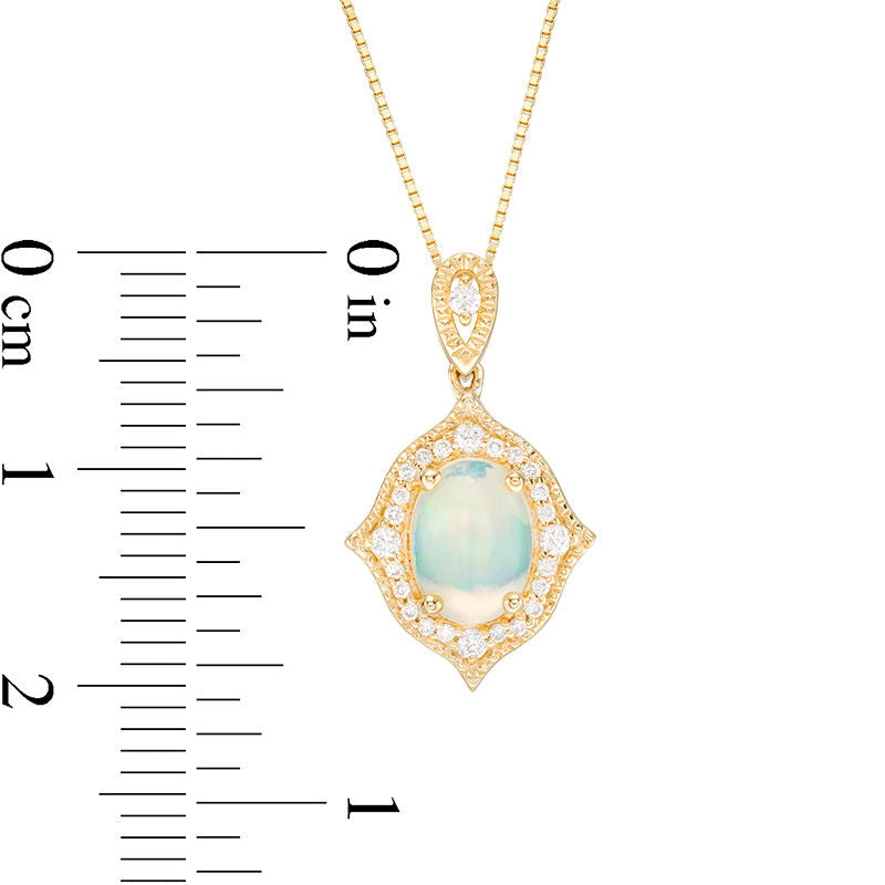 Oval Opal and 0.13 CT. T.W. Natural Diamond Frame Antique Vintage-Style Pendant in 14K Gold
