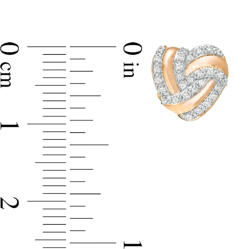 0.13 CT. T.W. Diamond Heart-Shaped Love Knot Stud Earrings in 10K Rose Gold