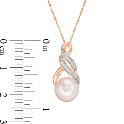 9.0 - 9.5mm Cultured Freshwater Pearl and 0.05 CT. T.W. Natural Diamond Infinity Twist Pendant in 10K Rose Gold