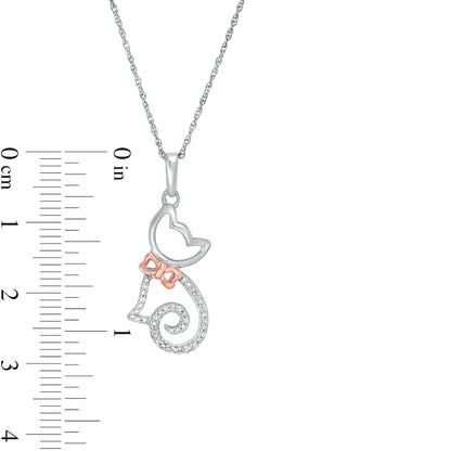 0.05 CT. T.W. Natural Diamond Cat with Bow Pendant in Sterling Silver and 14K Rose Gold