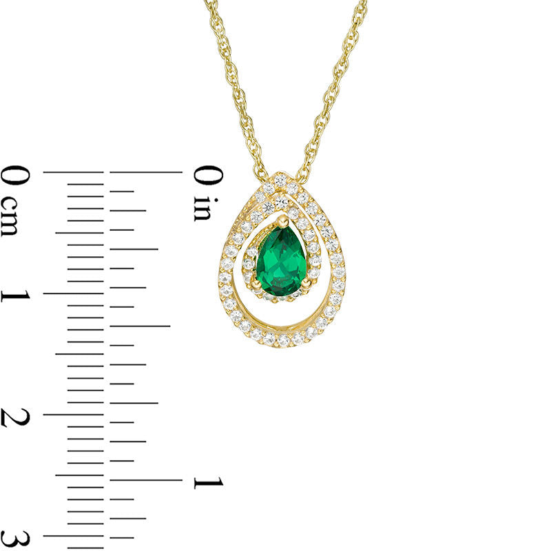 Pear-Shaped Lab-Created Emerald and White Sapphire Swirl Pendant in Sterling Silver with 14K Gold Plate