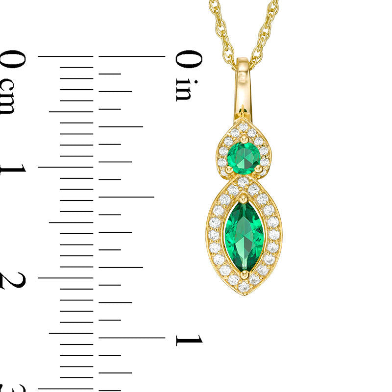 Lab-Created Emerald and White Sapphire Frame Duo Pendant in Sterling Silver with 14K Gold Plate