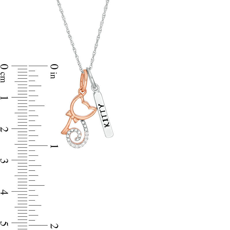 0.05 CT. T.W. Natural Diamond Cat and KITTY" Vertical Tag Pendant in Sterling Silver and 14K Rose Gold Plate"