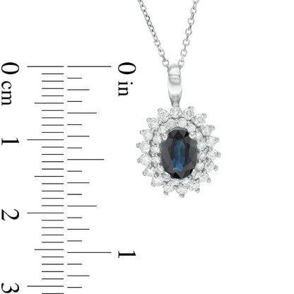 Certified Oval Blue Sapphire and 0.5 CT. T.W. Natural Diamond Starburst Frame Pendant in 14K White Gold