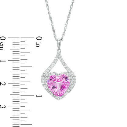 10.0mm Heart-Shaped Lab-Created Pink and White Sapphire Teardrop Frame Pendant in Sterling Silver