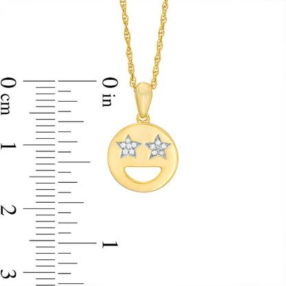Natural Diamond Accent Smiley Face with Star-Eyes Pendant in Sterling Silver with 14K Gold Plate