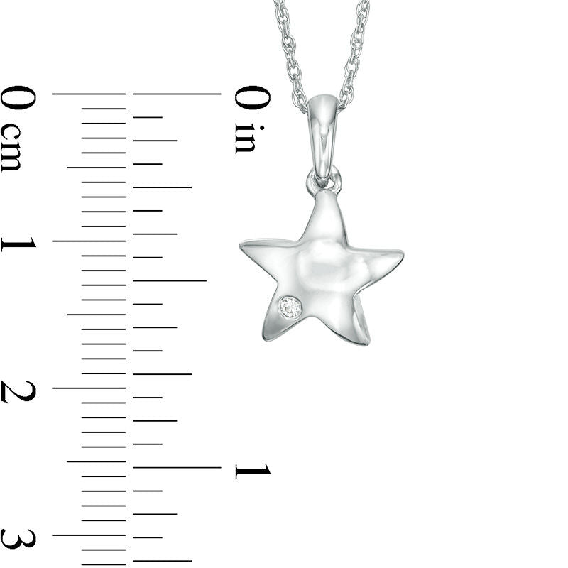 Natural Diamond Accent Solitaire Sculpted Star Pendant in Sterling Silver