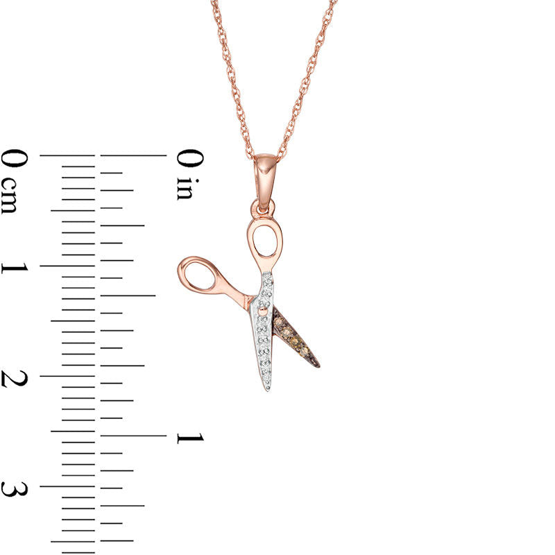 0.05 CT. T.W. Champagne and White Natural Diamond Scissors Pendant in 10K Rose Gold