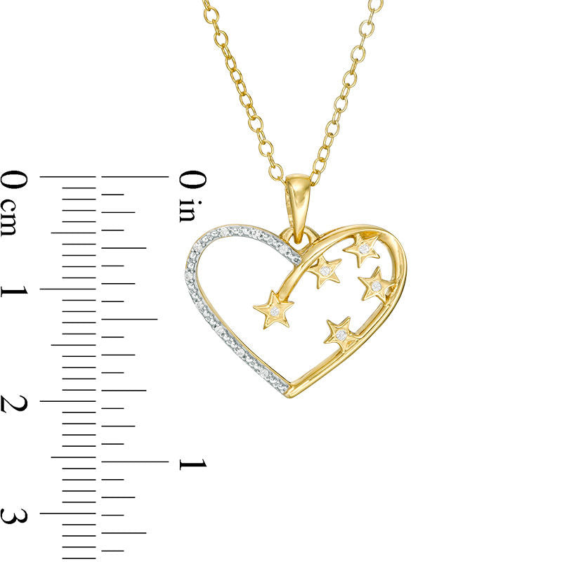 Natural Diamond Accent Heart Outline and Scattered Star Pendant in Sterling Silver with 14K Gold Plate