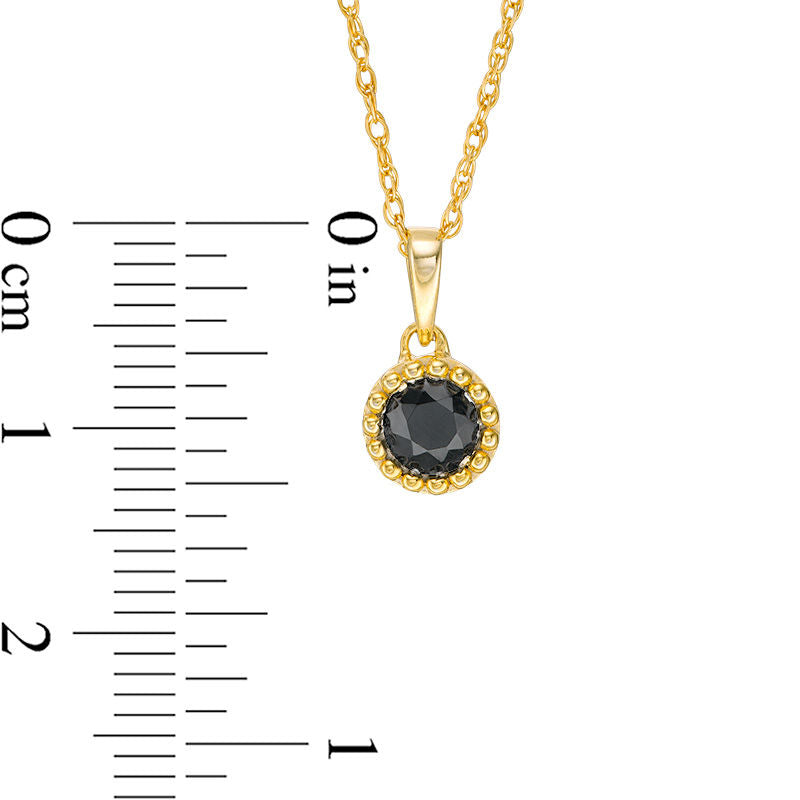 0.38 CT. Enhanced Black Natural Clarity Enhanced Solitaire Beaded Frame Pendant in 10K Yellow Gold