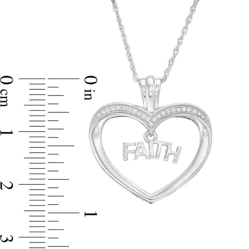 0.1 CT. T.W. Natural Diamond FAITH" Charm in Heart Pendant in Sterling Silver"