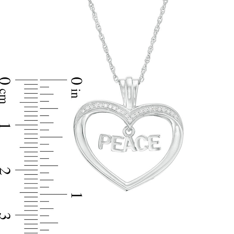 0.1 CT. T.W. Natural Diamond PEACE" Charm in Heart Pendant in Sterling Silver"