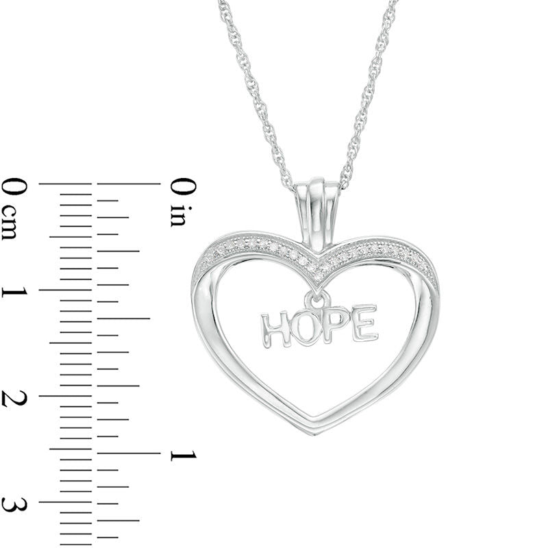 0.1 CT. T.W. Natural Diamond HOPE" Charm in Heart Pendant in Sterling Silver"