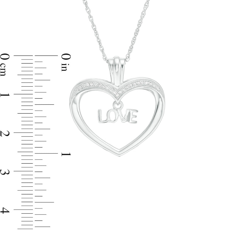 0.1 CT. T.W. Natural Diamond LOVE" Charm in Heart Pendant in Sterling Silver"
