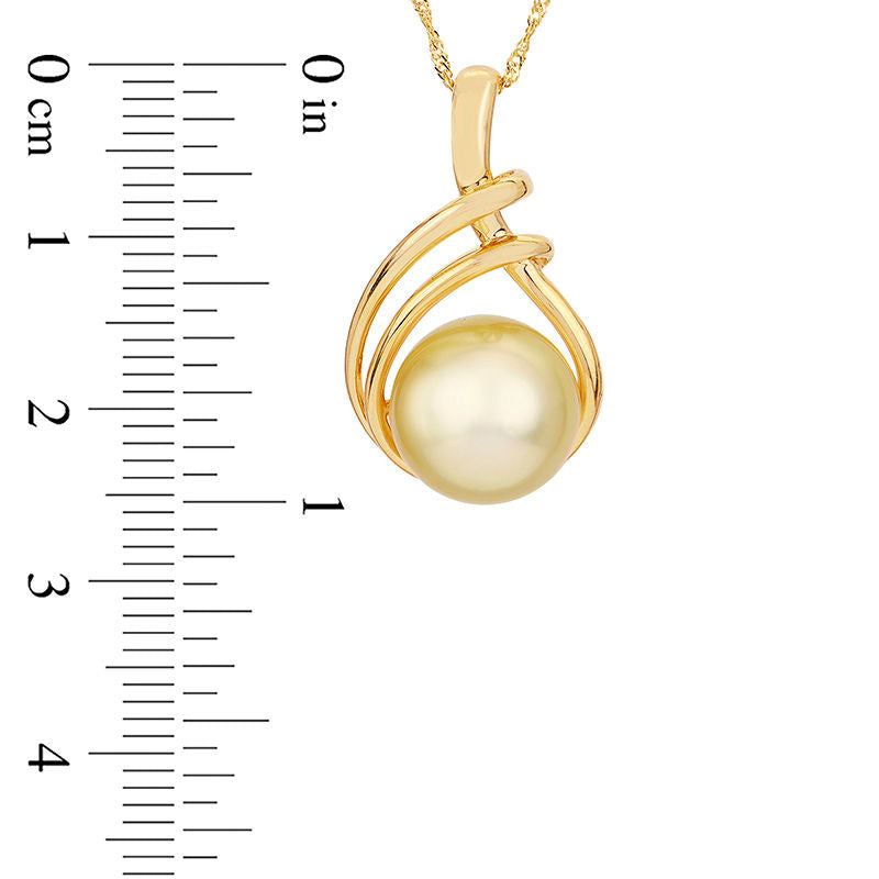 10.0 - 11.0mm Golden Cultured South Sea Pearl Double Loop Teardrop Pendant in 14K Gold