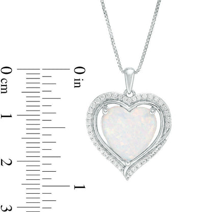12.0mm Heart-Shaped Lab-Created Opal and White Sapphire Swirl Frame Pendant in Sterling Silver