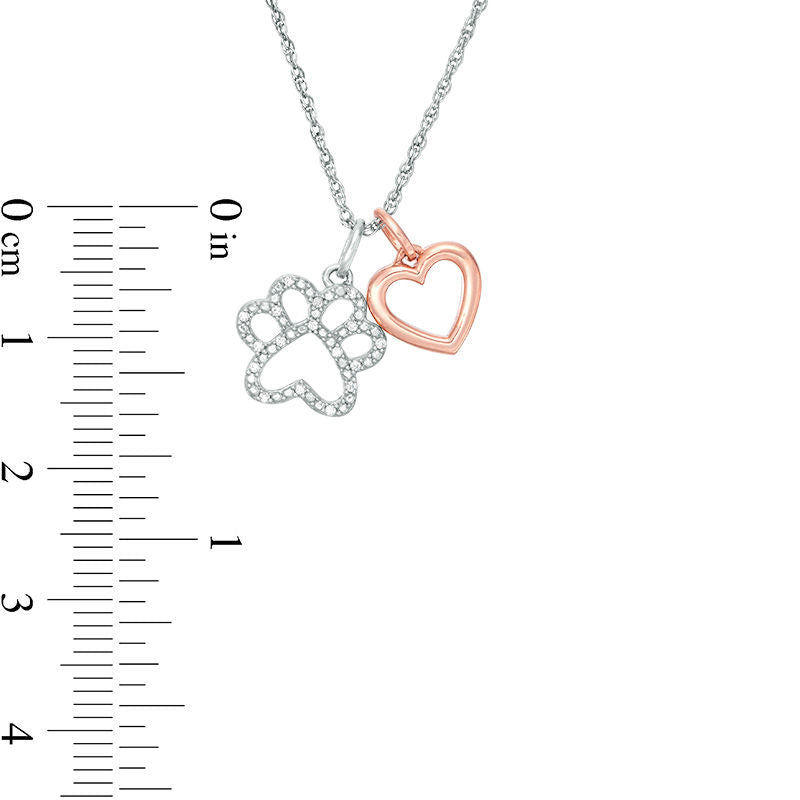 0.05 CT. T.W. Natural Diamond Paw Print and Heart Pendant in Sterling Silver and 14K Rose Gold Plate