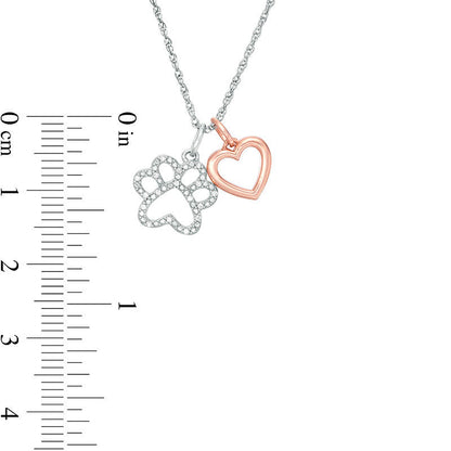 0.05 CT. T.W. Natural Diamond Paw Print and Heart Pendant in Sterling Silver and 14K Rose Gold Plate