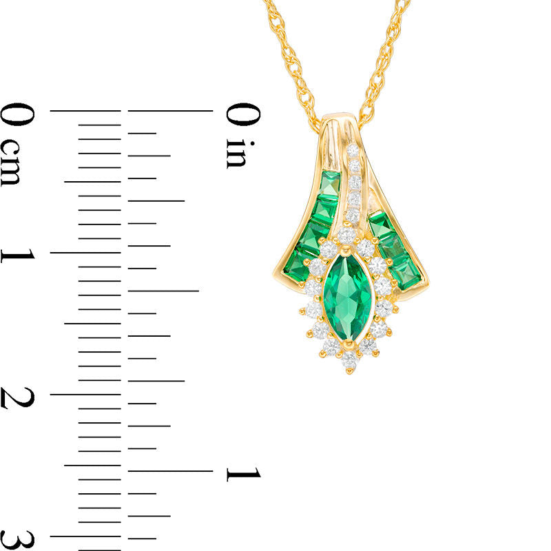 Marquise Emerald and 0.17 CT. T.W. Natural Diamond Frame Bypass Pendant in 10K Yellow Gold