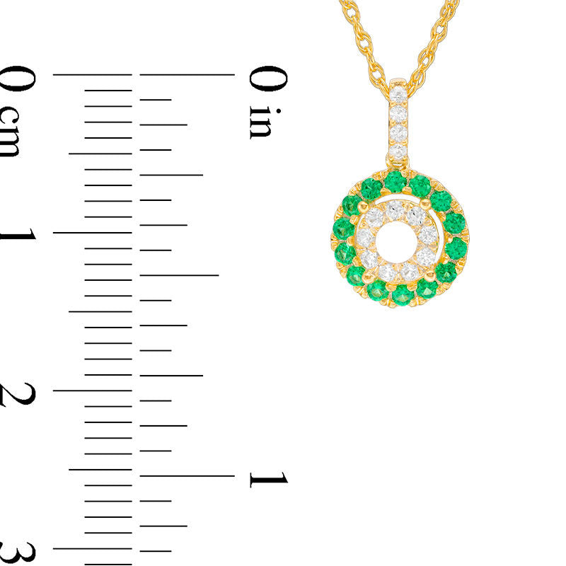 Lab-Created Emerald and White Sapphire Double Frame Pendant in Sterling Silver with 14K Gold Plate