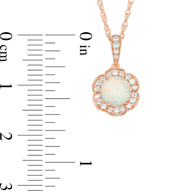 6.0mm Lab-Created Opal and White Sapphire Flower Frame Pendant in Sterling Silver with 14K Rose Gold Plate