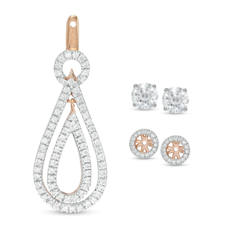1 CT. T.W. Diamond Frame and Double Open Teardrop Earring Jackets in 14K Rose Gold