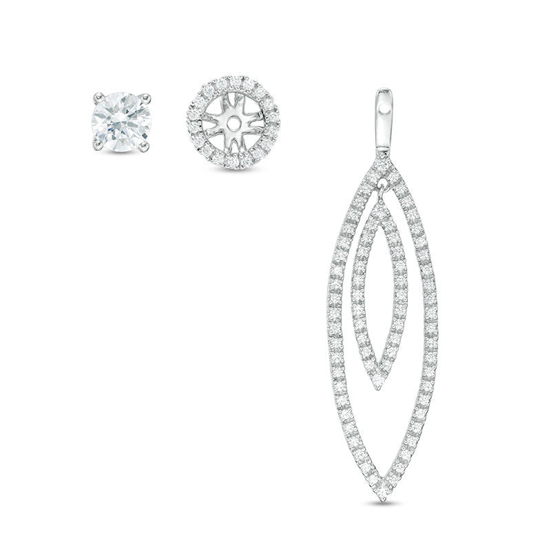 1 CT. T.W. Diamond Frame and Double Open Marquise Drop Earring Jackets in 14K White Gold