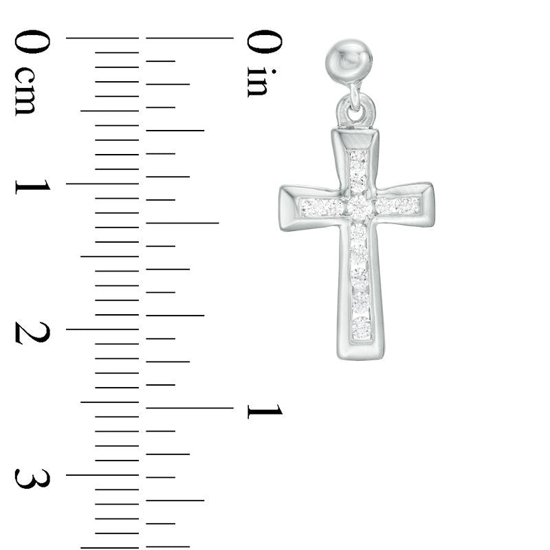 0.33 CT. T.W. Diamond Channel-Set Cross Drop Earrings in 14K White Gold