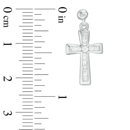 0.33 CT. T.W. Diamond Channel-Set Cross Drop Earrings in 14K White Gold